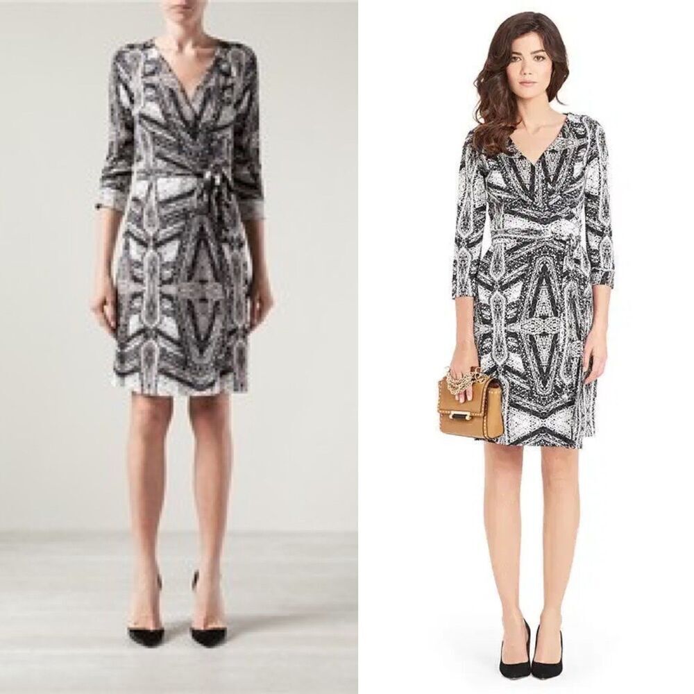 Diane Von Furstenberg New Julian Two Women Size 8 Black Silk Wrap Mini Dress